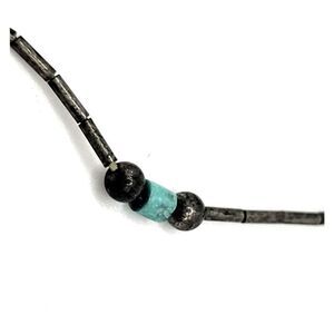 Vintage Native Liquid Sterling Silver 925 Turquoise Chip Beaded Necklace 15.5in